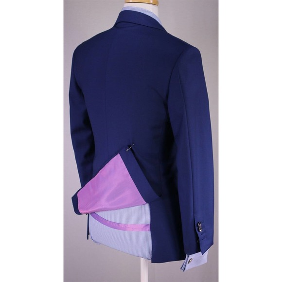 Custom Made! Bespoke Solid Dark Royal Blue 2-Btn Slim Fit Ticket Pkt Blazer 34S - Picture 8 of 10